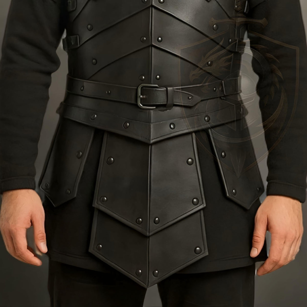 Black Leather Warrior Armor Set Medieval Chestplate and Pauldron Costume for Cosplay LARP
