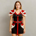 Red Leather Fur Trim Cosplay Armor Shoulder Belt Skirt Costume Women LARP Outfit Set