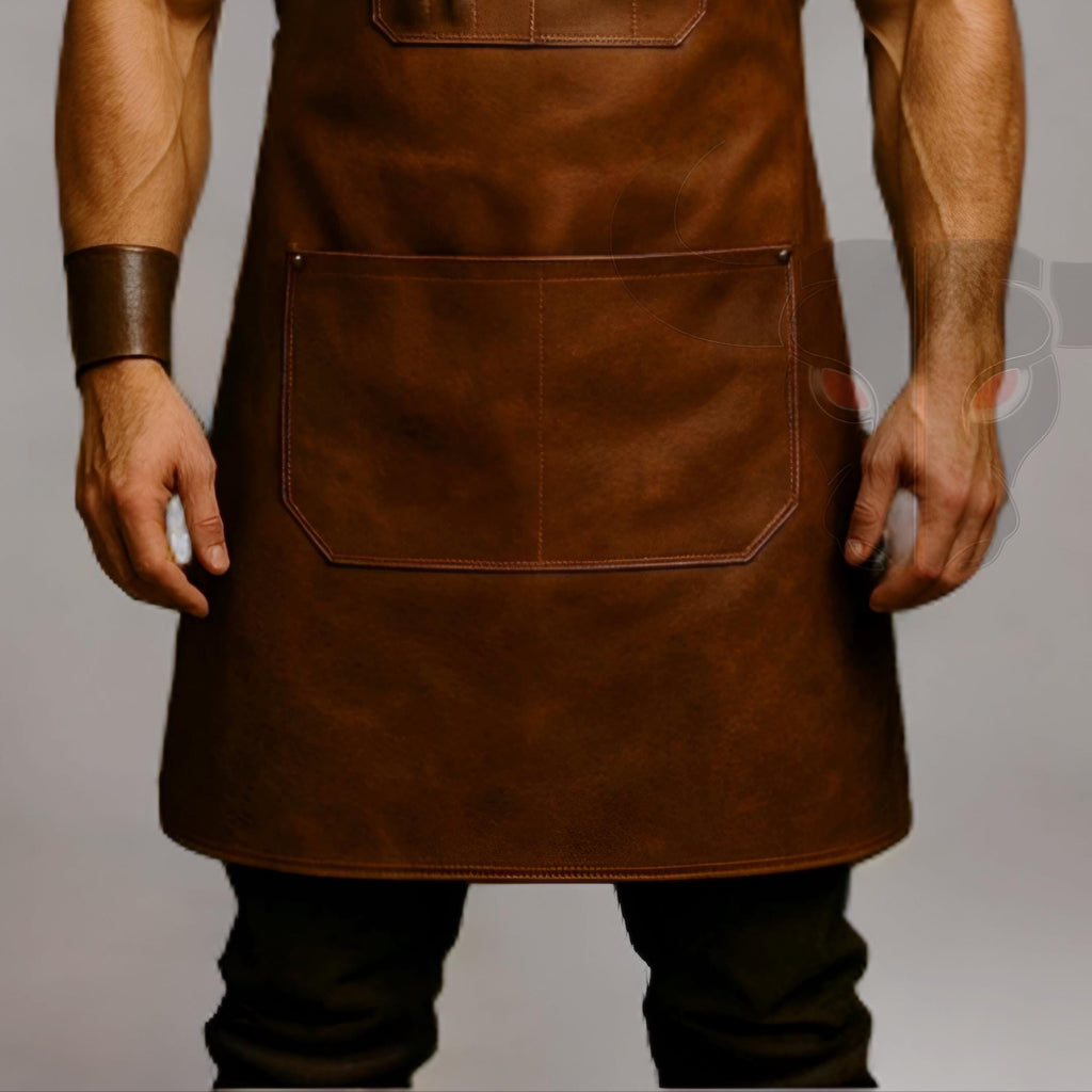 Handmade Brown Leather Apron Adjustable Heavy Duty Tool Apron for Chef Barista Workshop Durable