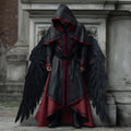Genuine Leather Hooded Cloak Black Red Gothic Medieval Cosplay Cape Vampire Wizard Costume Men