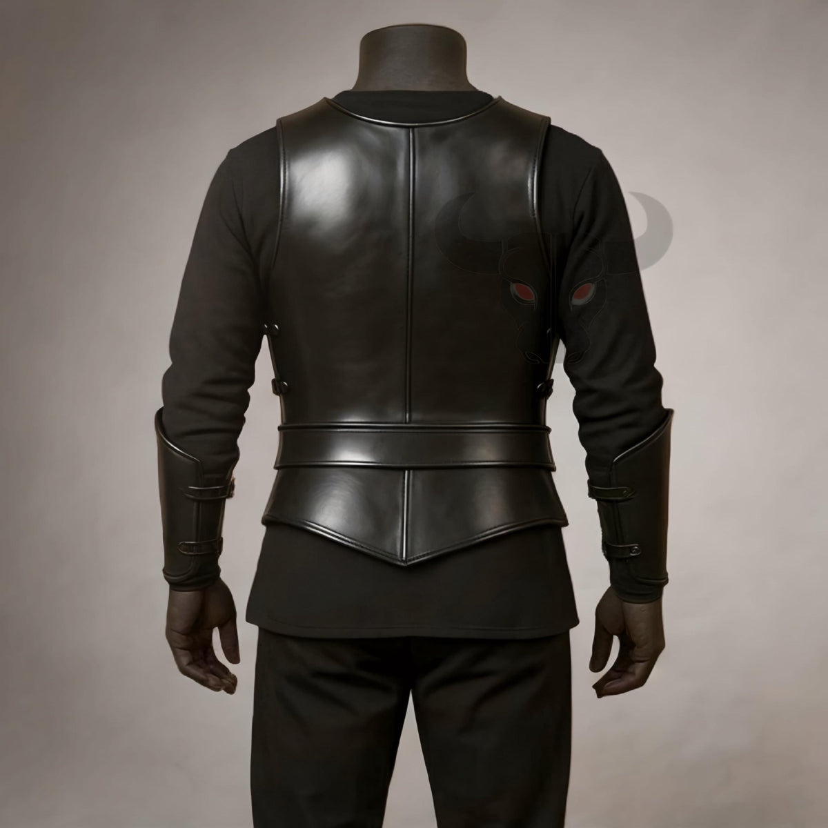 Black Leather Chest Armor Costume Medieval Warrior Chestplate with Arm Bracers for Cosplay