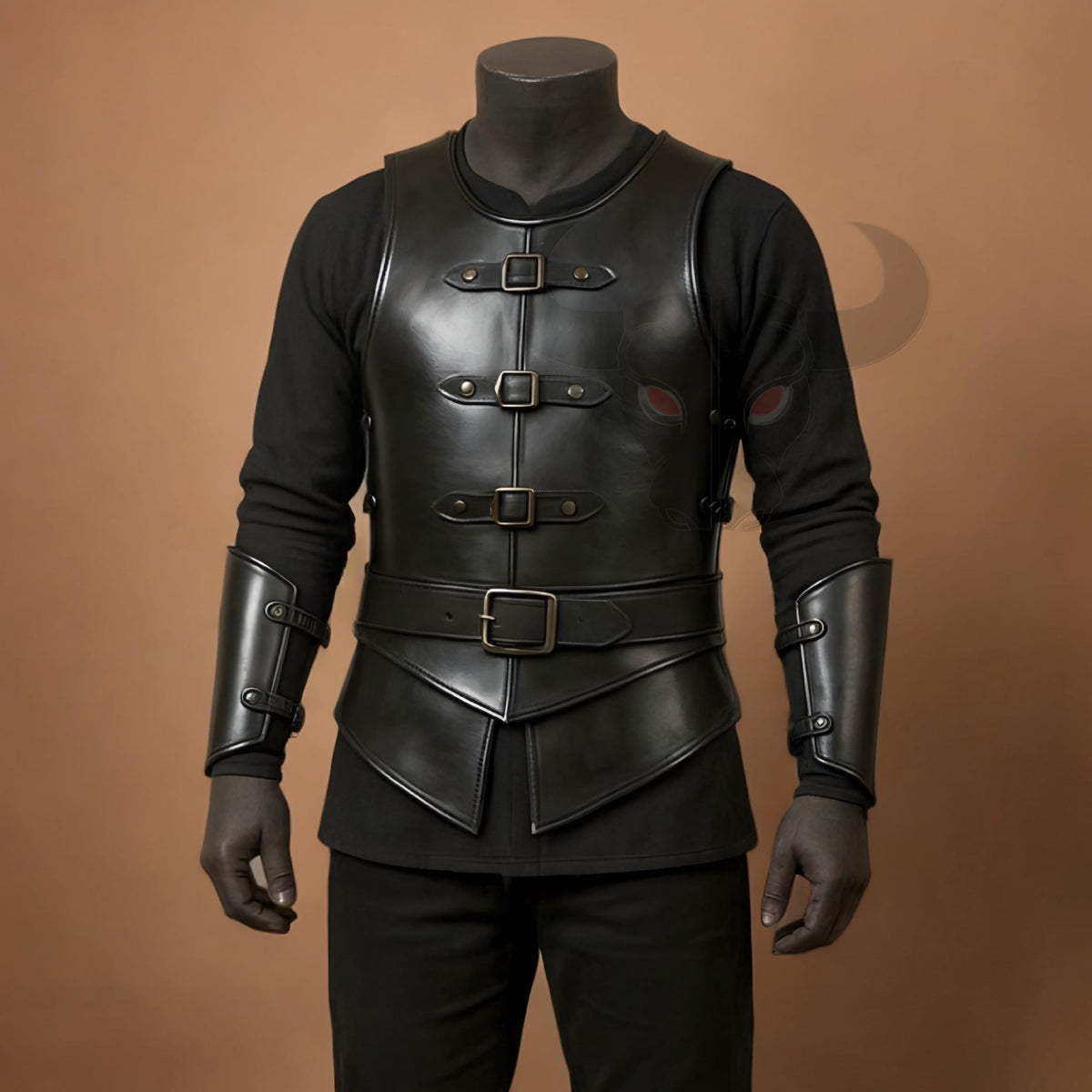 Black Leather Chest Armor Costume Medieval Warrior Chestplate with Arm Bracers for Cosplay