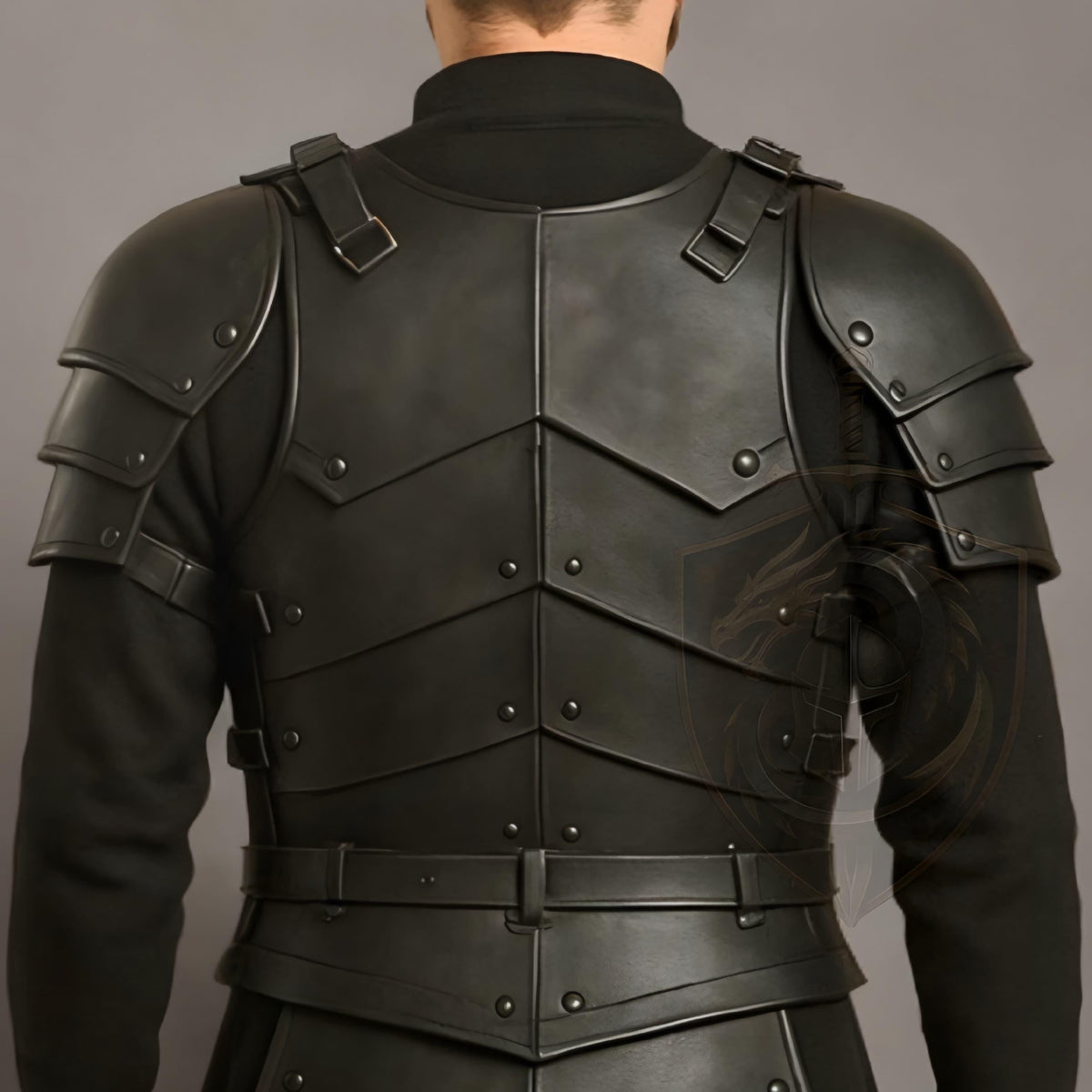 Black Leather Warrior Armor Set Medieval Chestplate and Pauldron Costume for Cosplay LARP