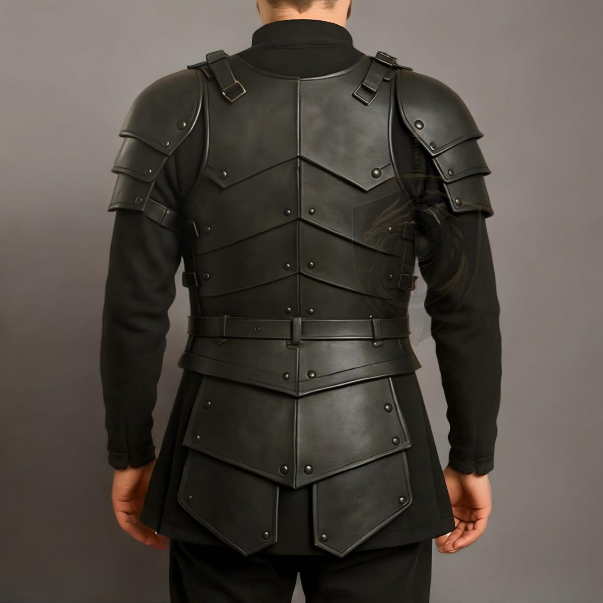 Black Leather Warrior Armor Set Medieval Chestplate and Pauldron Costume for Cosplay LARP