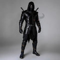 Black Leather Ninja Assassin Costume Hooded LARP Armor Samurai Warrior Cosplay Outfit Medieval
