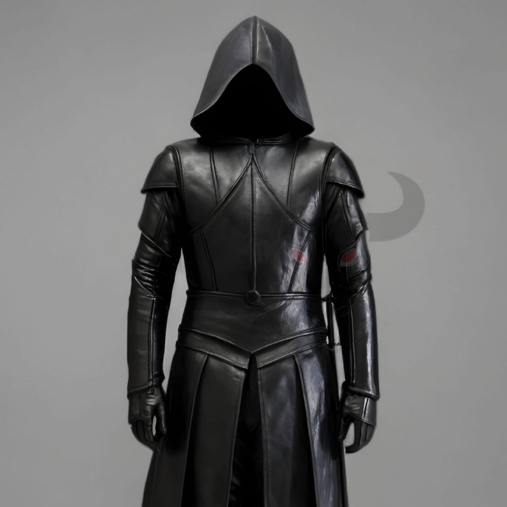 Men's Dark Knight Hooded Leather Armor Outfit for Cosplay, Costume, Medieval Fantasy
