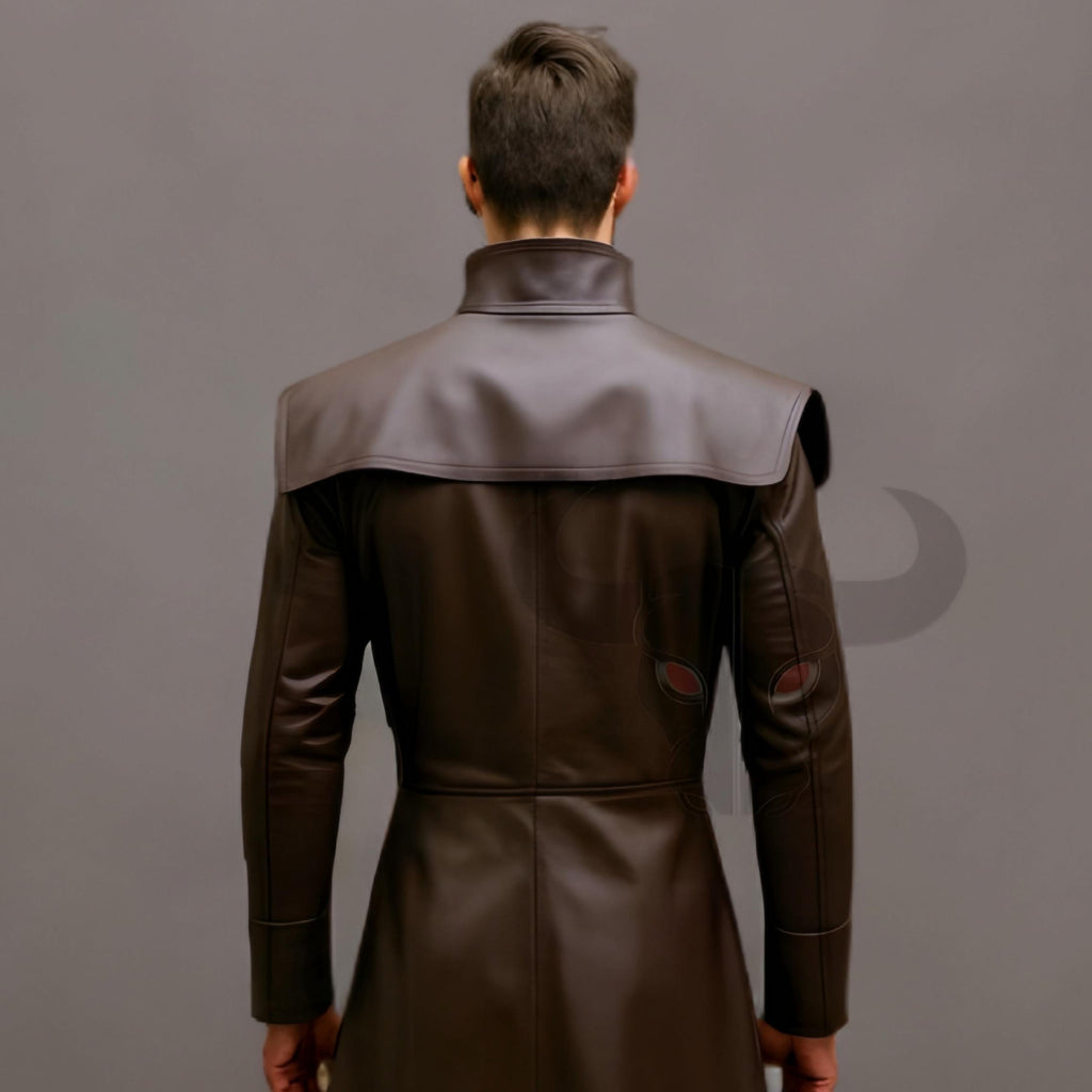 Men's Medieval Leather Long Coat Costume for Cosplay Fantasy LARP Halloween Ren Faire Knight