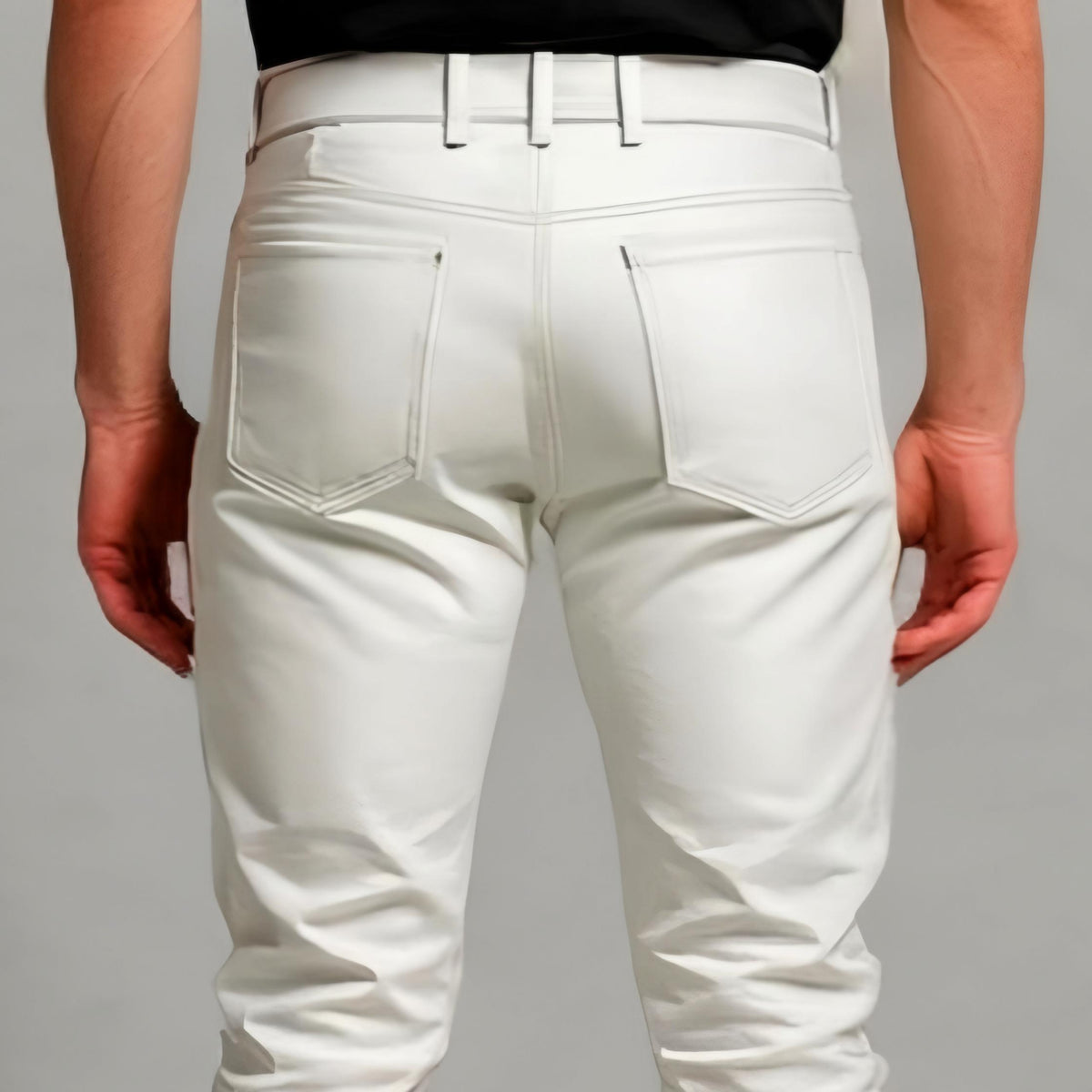 Men's White Leather Biker Pants with Cargo Pockets for Motorcycle Fashion Cosplay Streetwear Riders