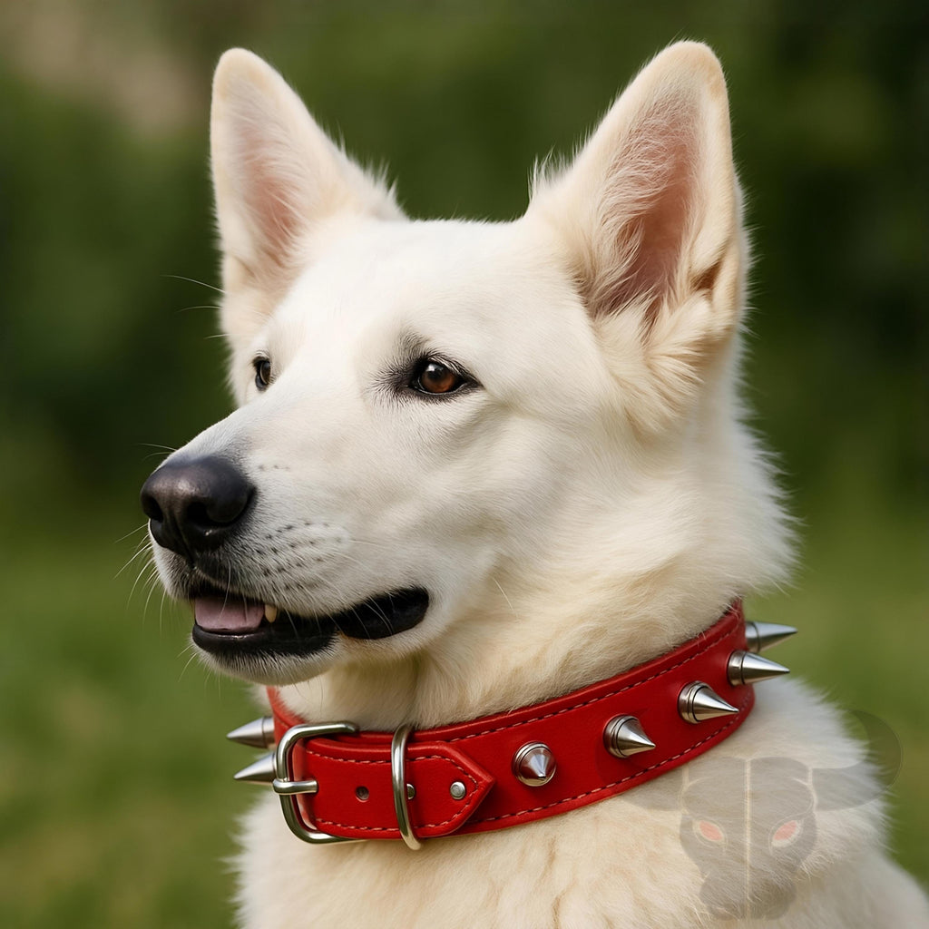 Spiked Red Leather Dog Collar for Large Breeds Adjustable Punk Pet Accessory Style Gift