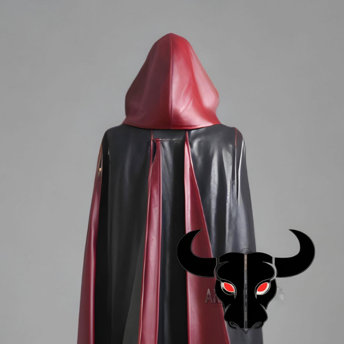 Genuine Leather Hooded Cloak Black Red Gothic Medieval Cosplay Cape Vampire Wizard Costume Men