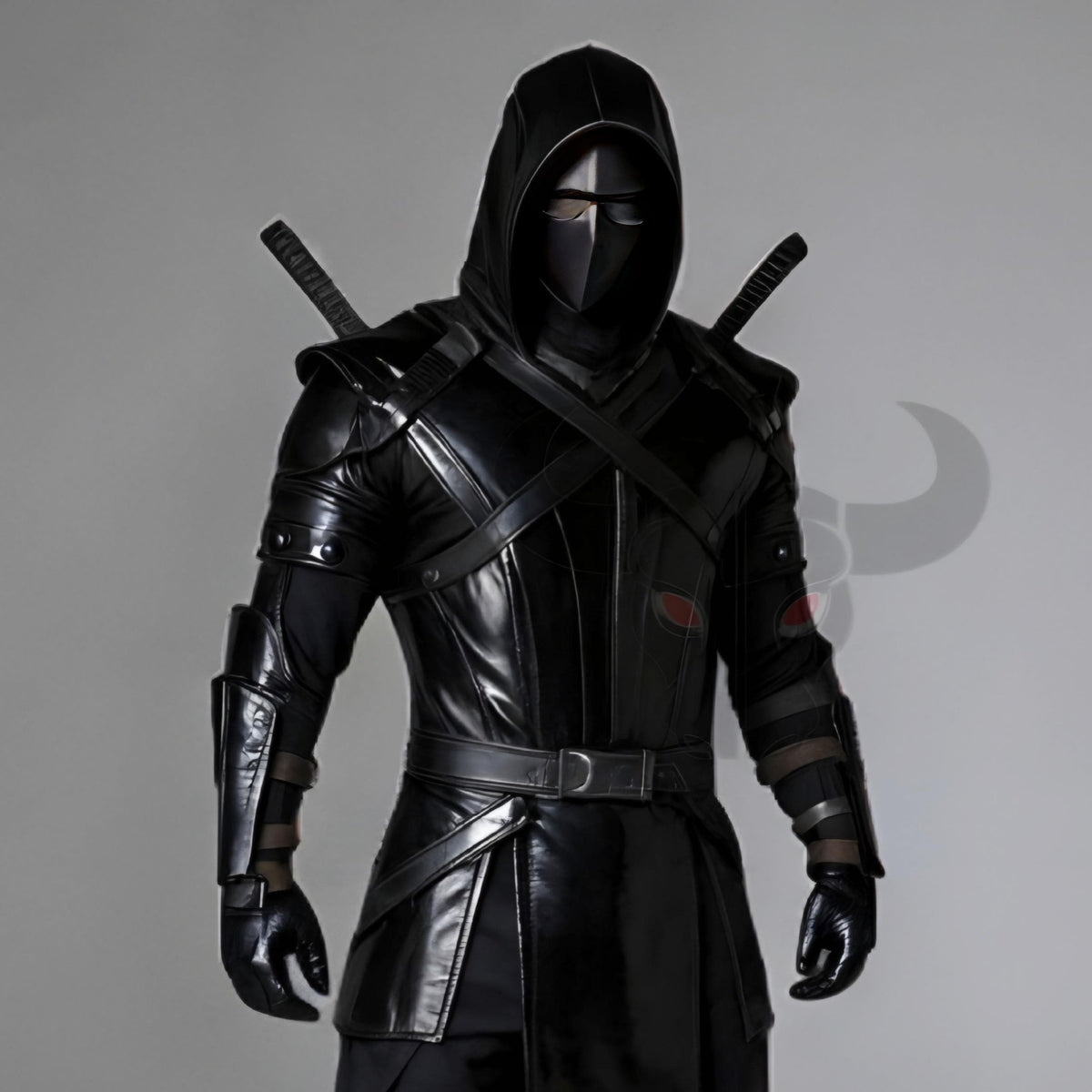 Black Leather Ninja Assassin Costume Hooded LARP Armor Samurai Warrior Cosplay Outfit Medieval