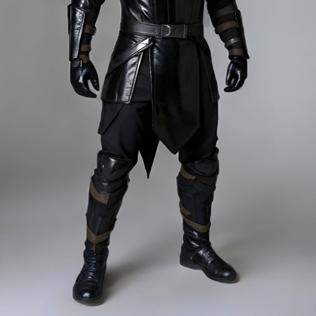 Black Leather Ninja Assassin Costume Hooded LARP Armor Samurai Warrior Cosplay Outfit Medieval