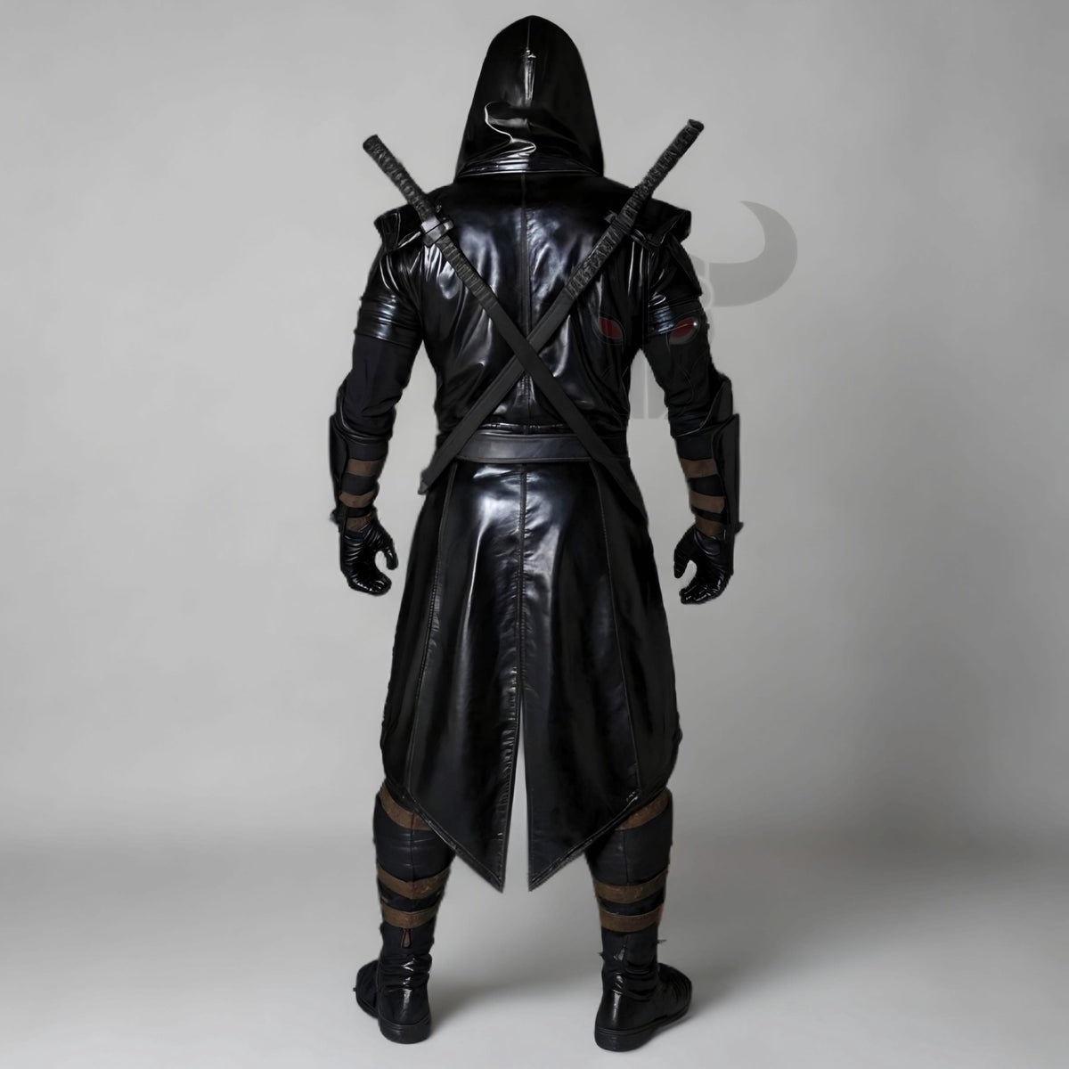 Black Leather Ninja Assassin Costume Hooded LARP Armor Samurai Warrior Cosplay Outfit Medieval