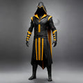 Black Yellow Hooded Leather Assassin Robe Costume LARP Medieval Cosplay Armor Outfit Fantasy Unisex