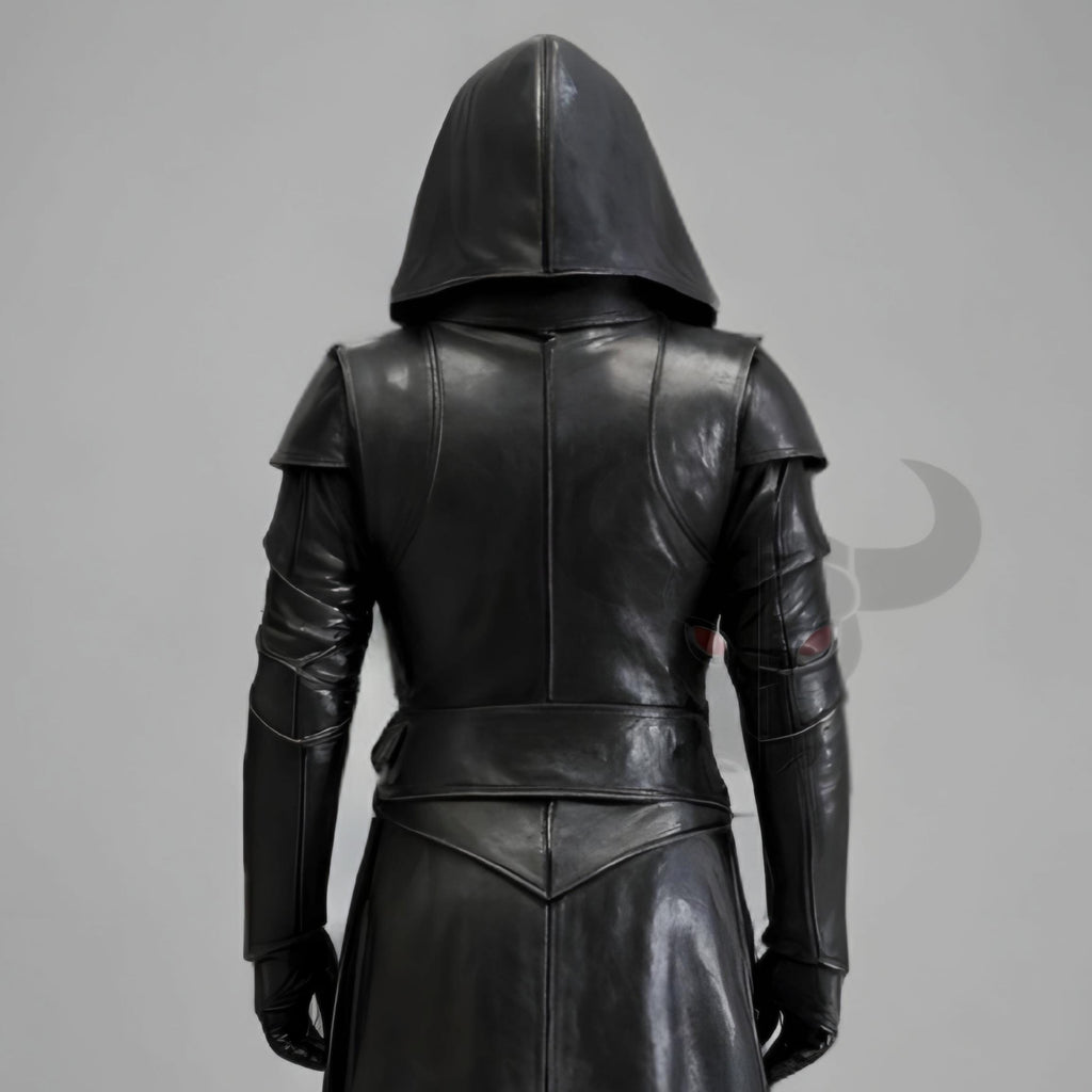 Men's Dark Knight Hooded Leather Armor Outfit for Cosplay, Costume, Medieval Fantasy