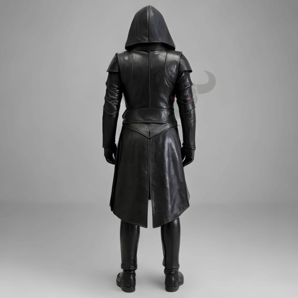 Men's Dark Knight Hooded Leather Armor Outfit for Cosplay, Costume, Medieval Fantasy