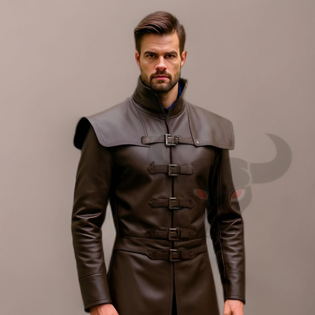 Men's Medieval Leather Long Coat Costume for Cosplay Fantasy LARP Halloween Ren Faire Knight