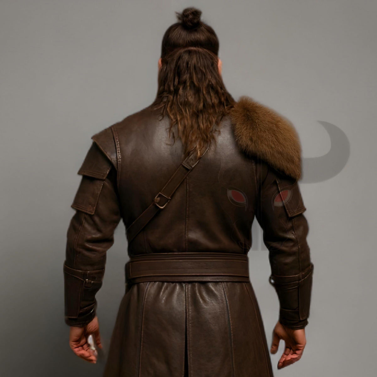 Men's Brown Leather Viking Armor Tunic with Fur Shoulder Medieval Warrior Cosplay Costume Outfit