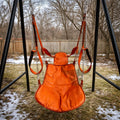 Handcrafted Orange Leather Hanging Swing Chair Outdoor Indoor Relaxation Seat With Steel Frame Heavy-Duty