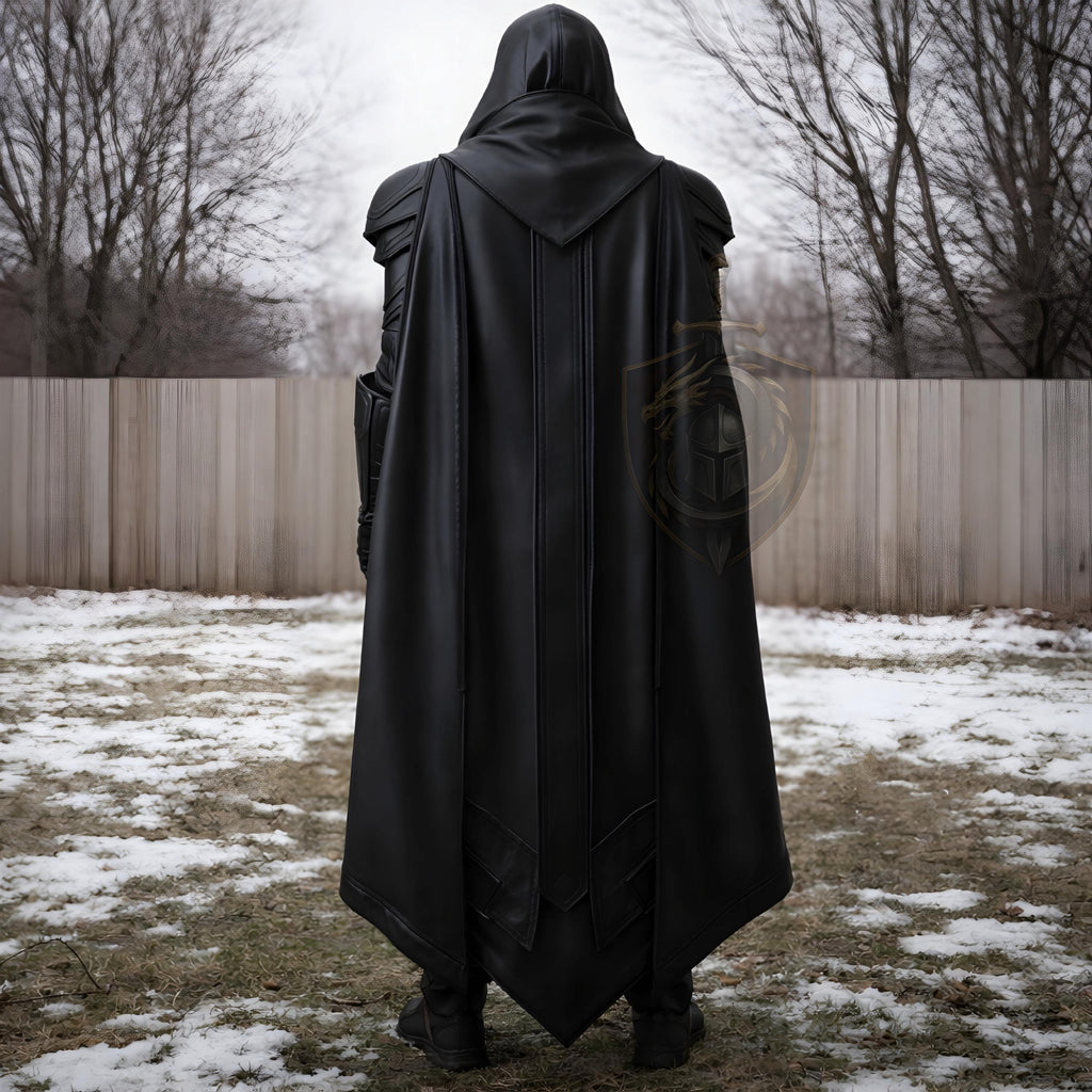 Black Hooded Medieval Warrior Armor Costume Gothic LARP Knight Cosplay Outfit Handmade Leather Set