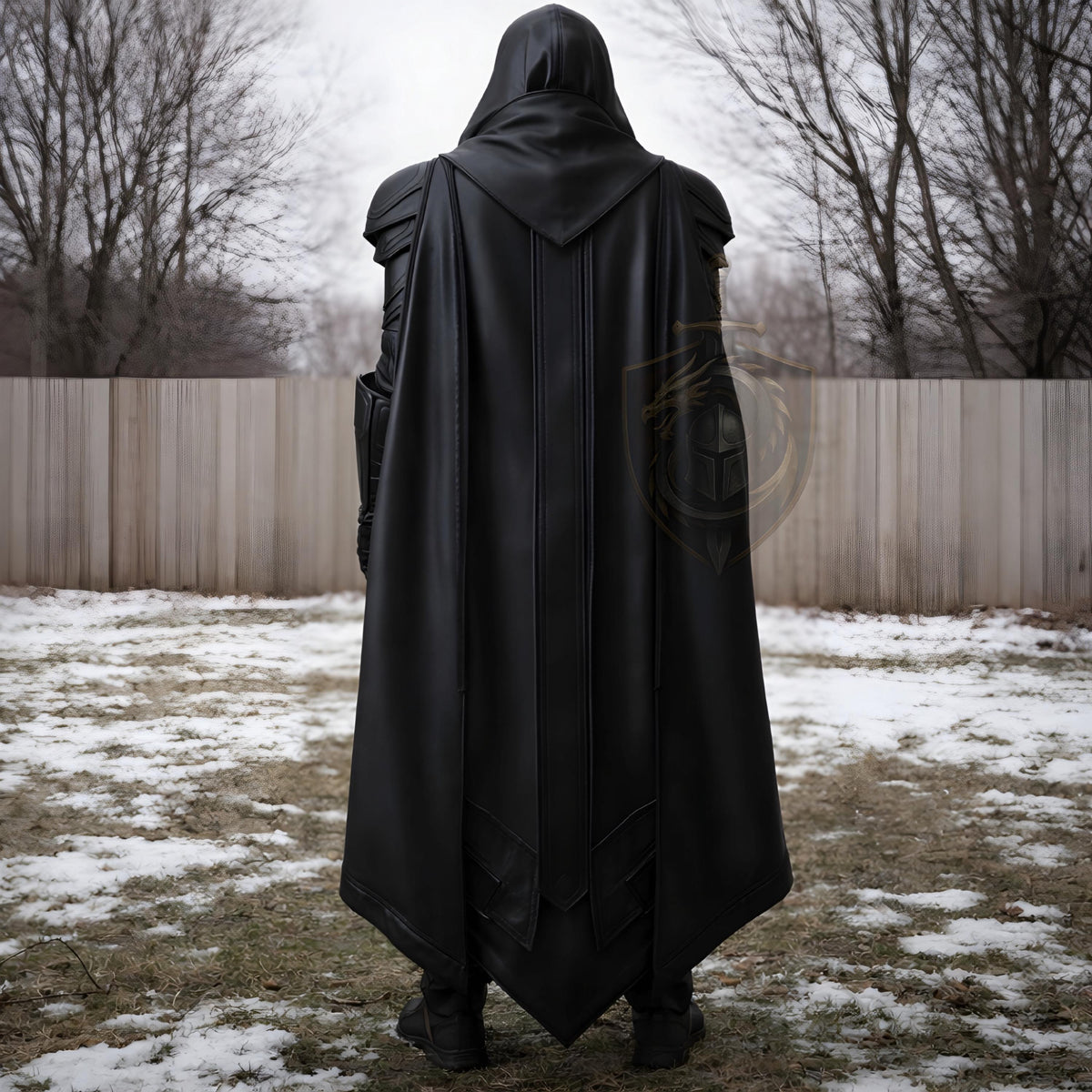 Black Hooded Medieval Warrior Armor Costume Gothic LARP Knight Cosplay Outfit Handmade Leather Set