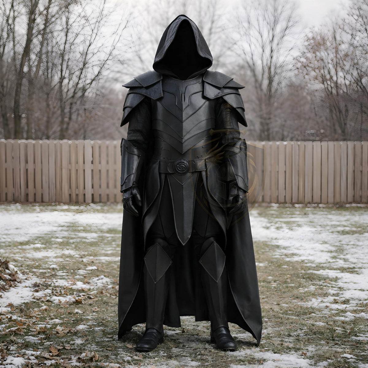 Black Hooded Leather Armor Medieval Dark Knight Cosplay LARP Warrior Costume Handmade Gothic Unisex