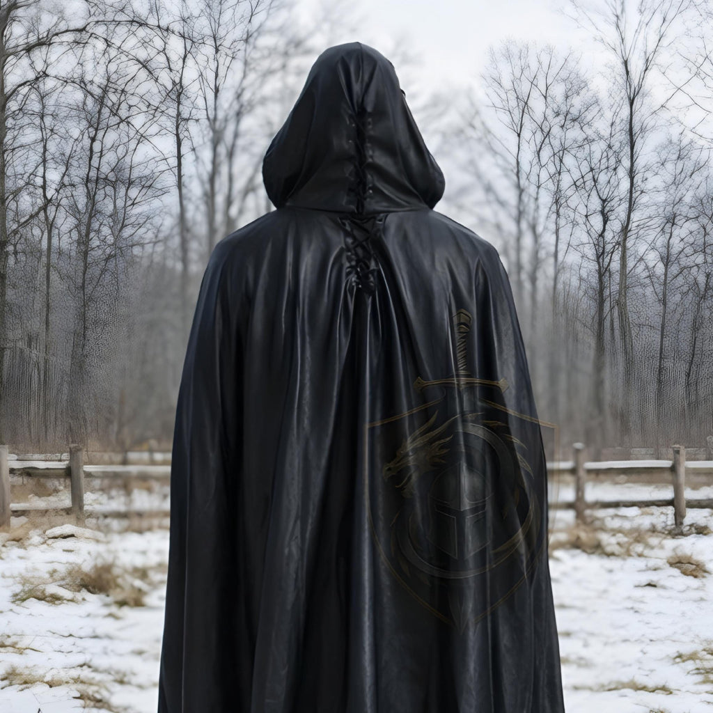 Black Hooded Leather Cloak Medieval Assassin Armor Gothic LARP Cosplay Costume Handmade Dark Warrior