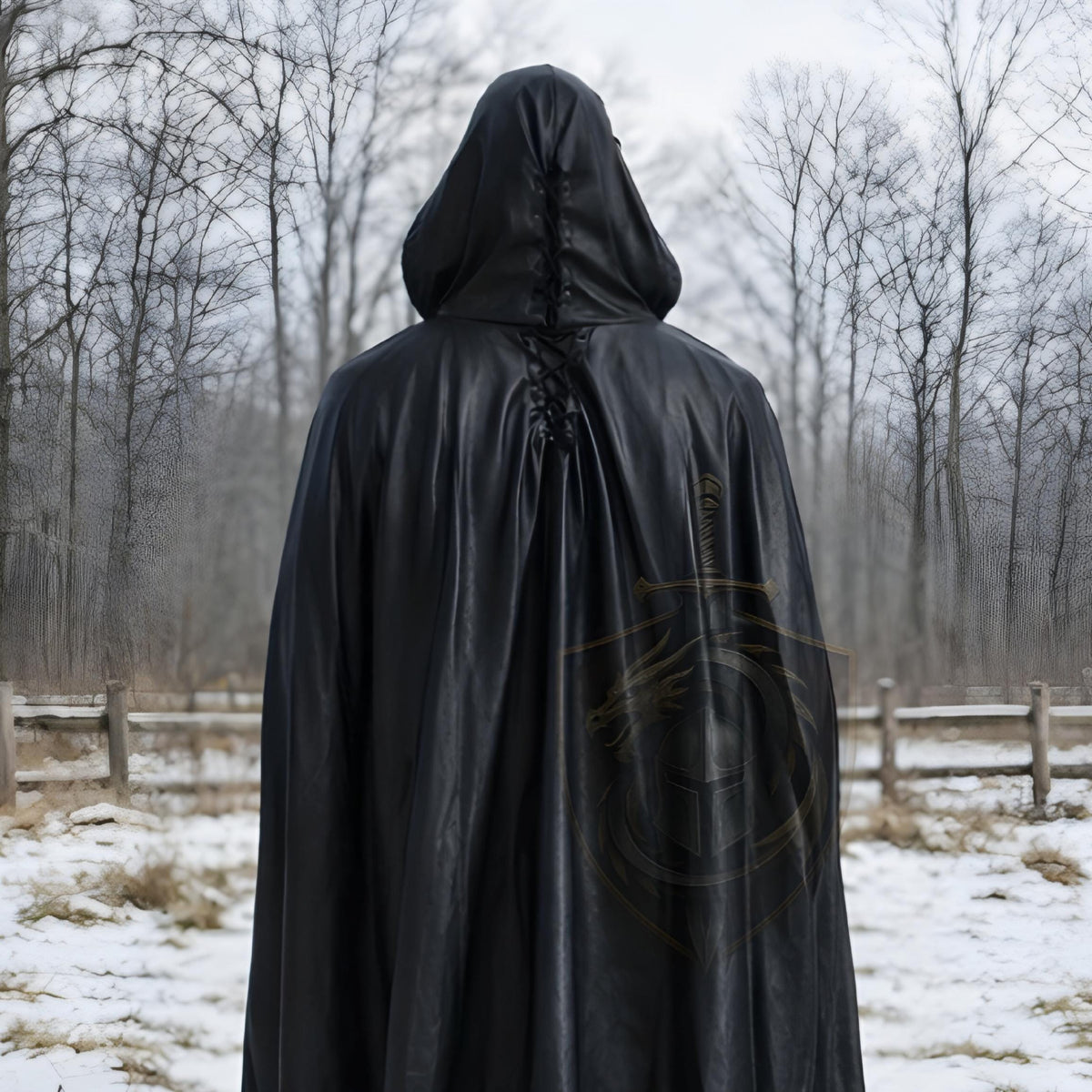 Black Hooded Leather Cloak Medieval Assassin Armor Gothic LARP Cosplay Costume Handmade Dark Warrior