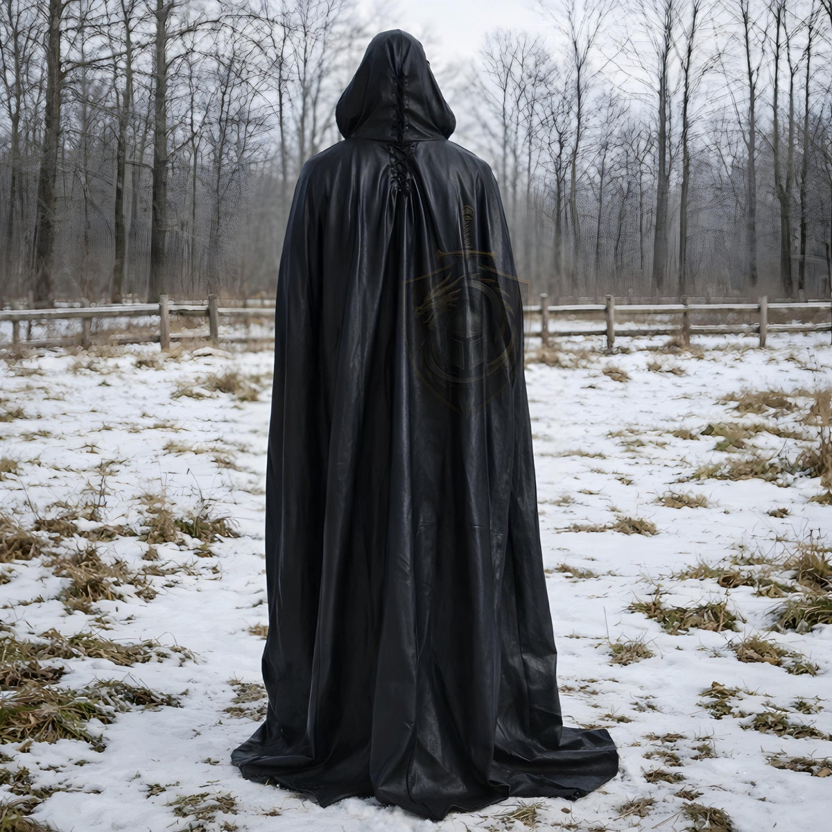Black Hooded Leather Cloak Medieval Assassin Armor Gothic LARP Cosplay Costume Handmade Dark Warrior