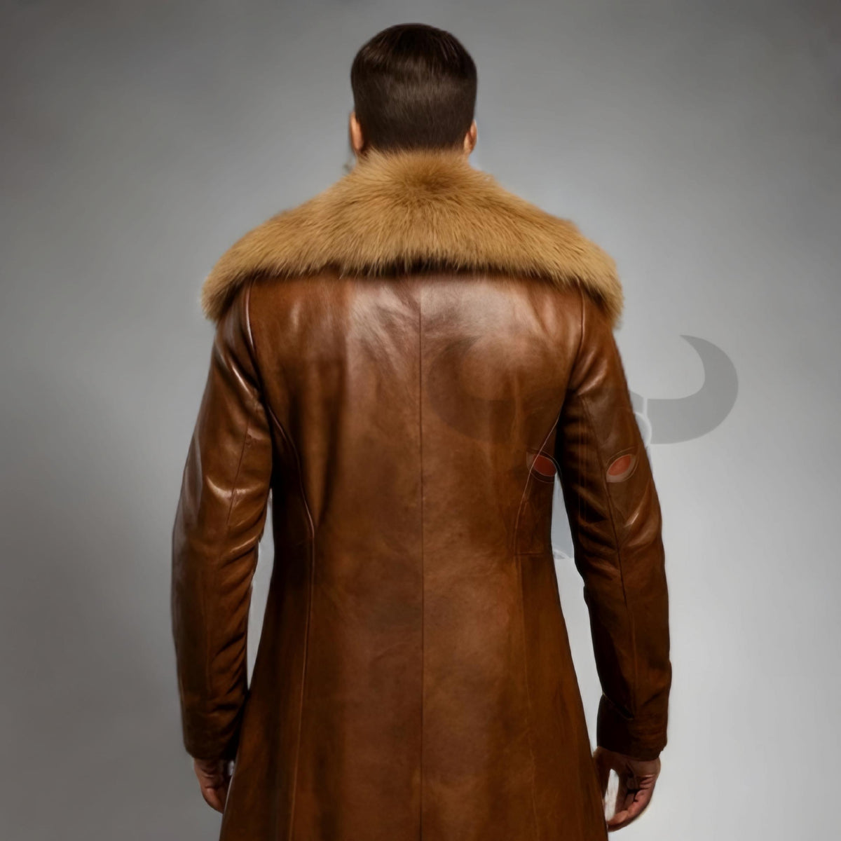 Men's Brown Leather Fur Collar Coat Viking Medieval Long Trench Winter Jacket Handmade Steampunk
