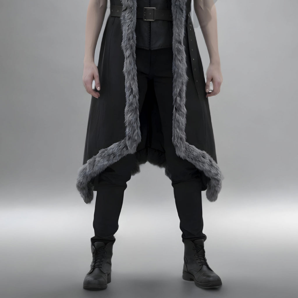 Handcrafted Genuine Leather Viking Fur Vest Medieval Warrior Costume LARP Cosplay Long Coat Unisex