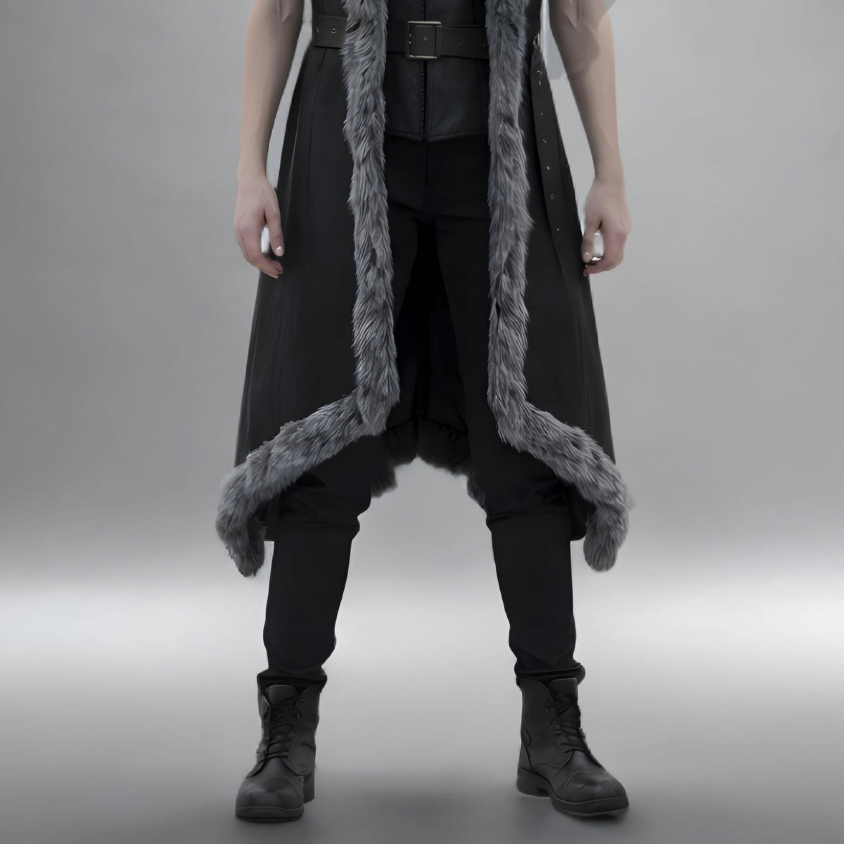 Handcrafted Genuine Leather Viking Fur Vest Medieval Warrior Costume LARP Cosplay Long Coat Unisex