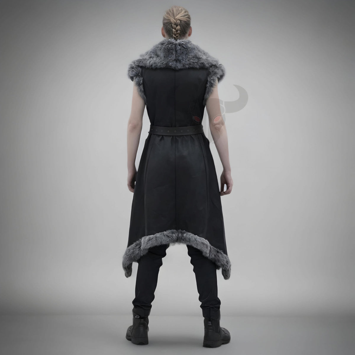 Handcrafted Genuine Leather Viking Fur Vest Medieval Warrior Costume LARP Cosplay Long Coat Unisex