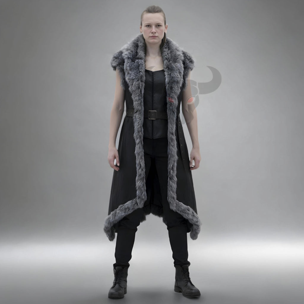 Handcrafted Genuine Leather Viking Fur Vest Medieval Warrior Costume LARP Cosplay Long Coat Unisex