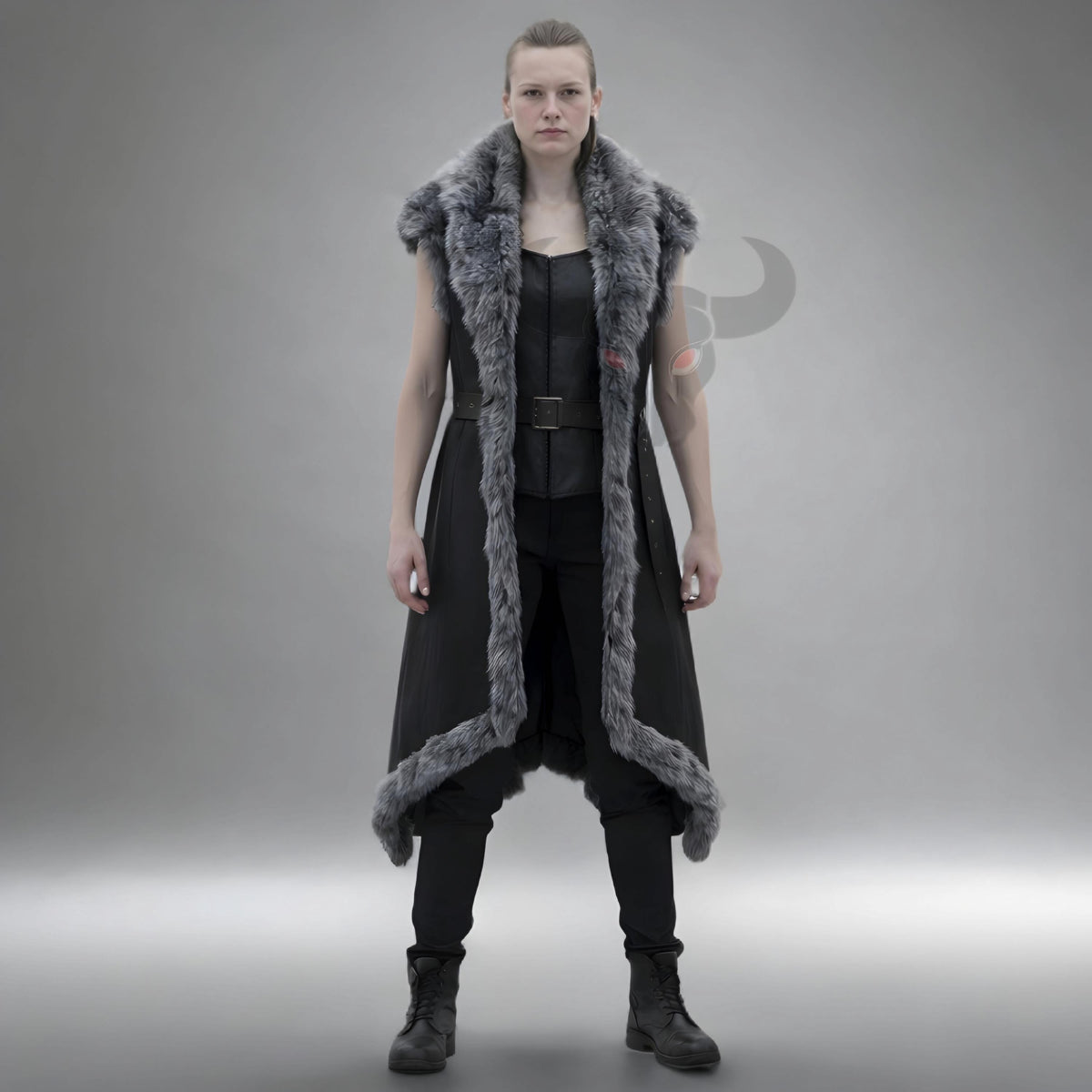 Handcrafted Genuine Leather Viking Fur Vest Medieval Warrior Costume LARP Cosplay Long Coat Unisex