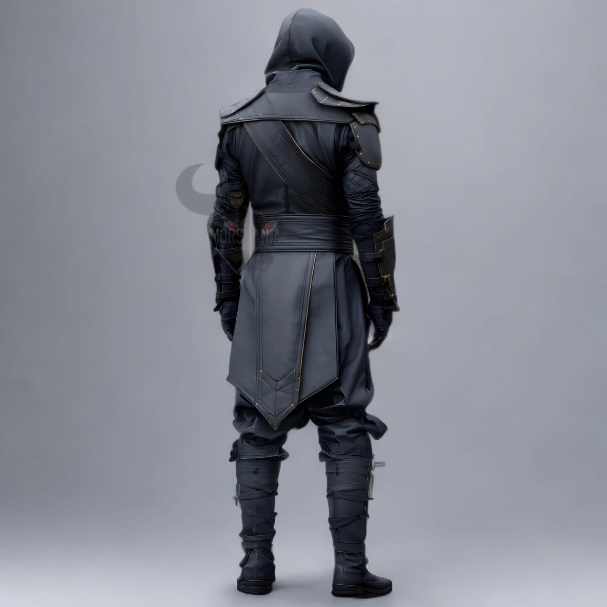 Black Hooded Assassin Leather Armor Costume Handmade Fantasy LARP Cosplay Outfit for Men Warrior