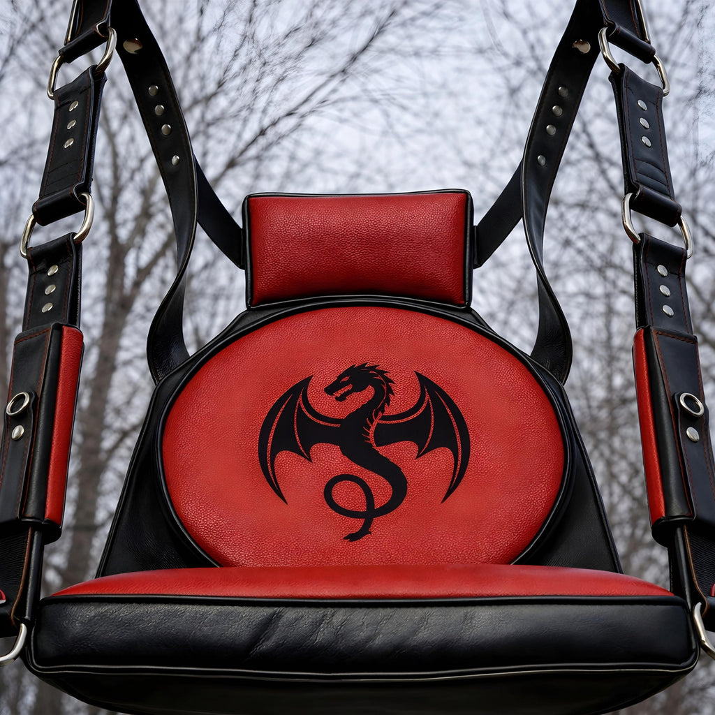 Luxury Leather Suspension Swing Couples Furniture Adjustable Red Black Dragon Harness