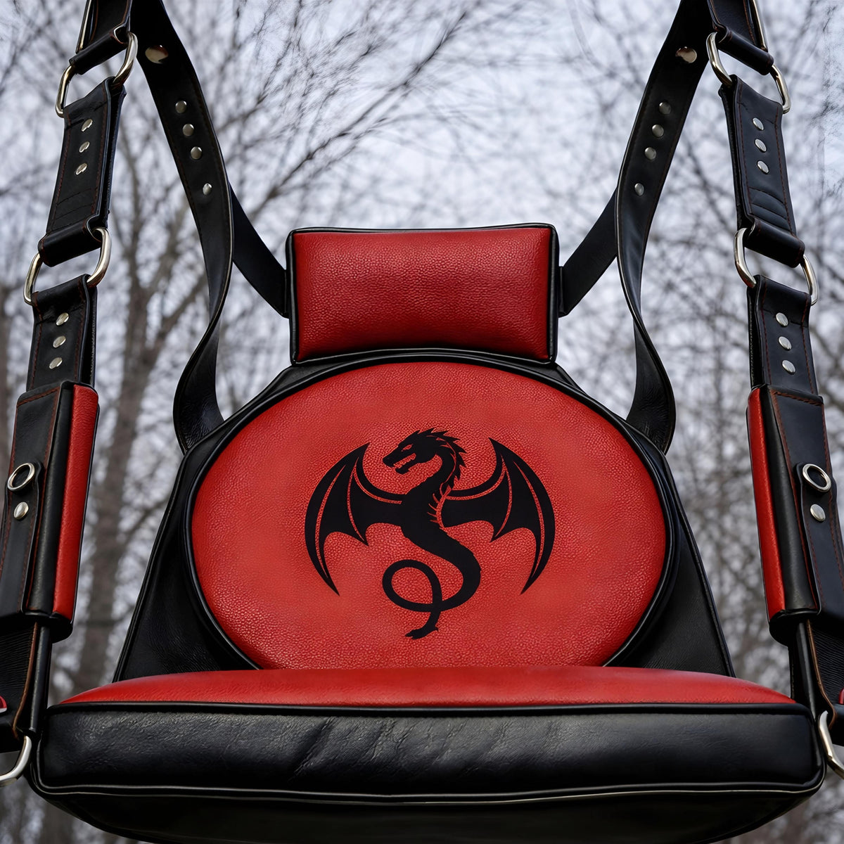 Luxury Leather Suspension Swing Couples Furniture Adjustable Red Black Dragon Harness