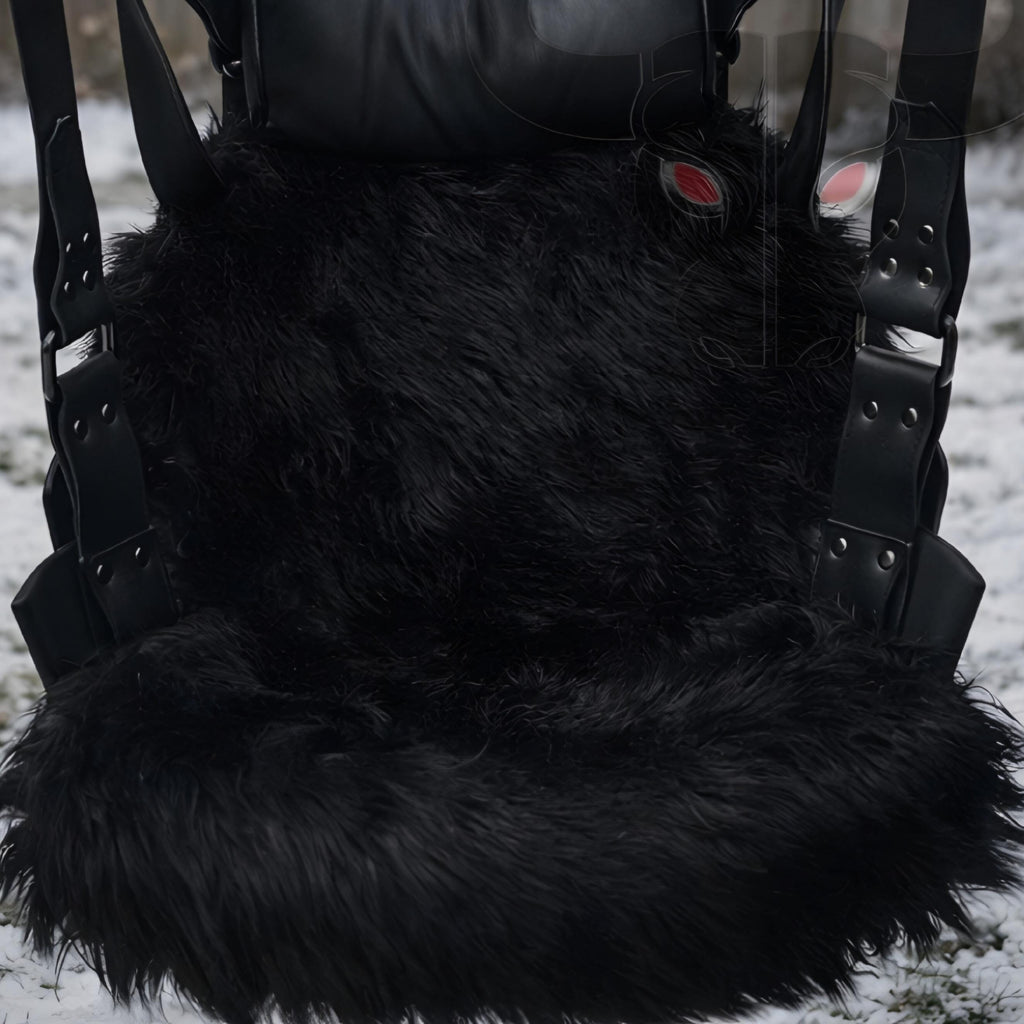 Luxury Black Leather Swing with Fur Seat | Modern Indoor/Outdoor Swing Chair for Adults