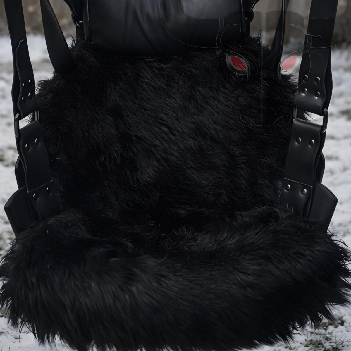 Luxury Black Leather Swing with Fur Seat | Modern Indoor/Outdoor Swing Chair for Adults