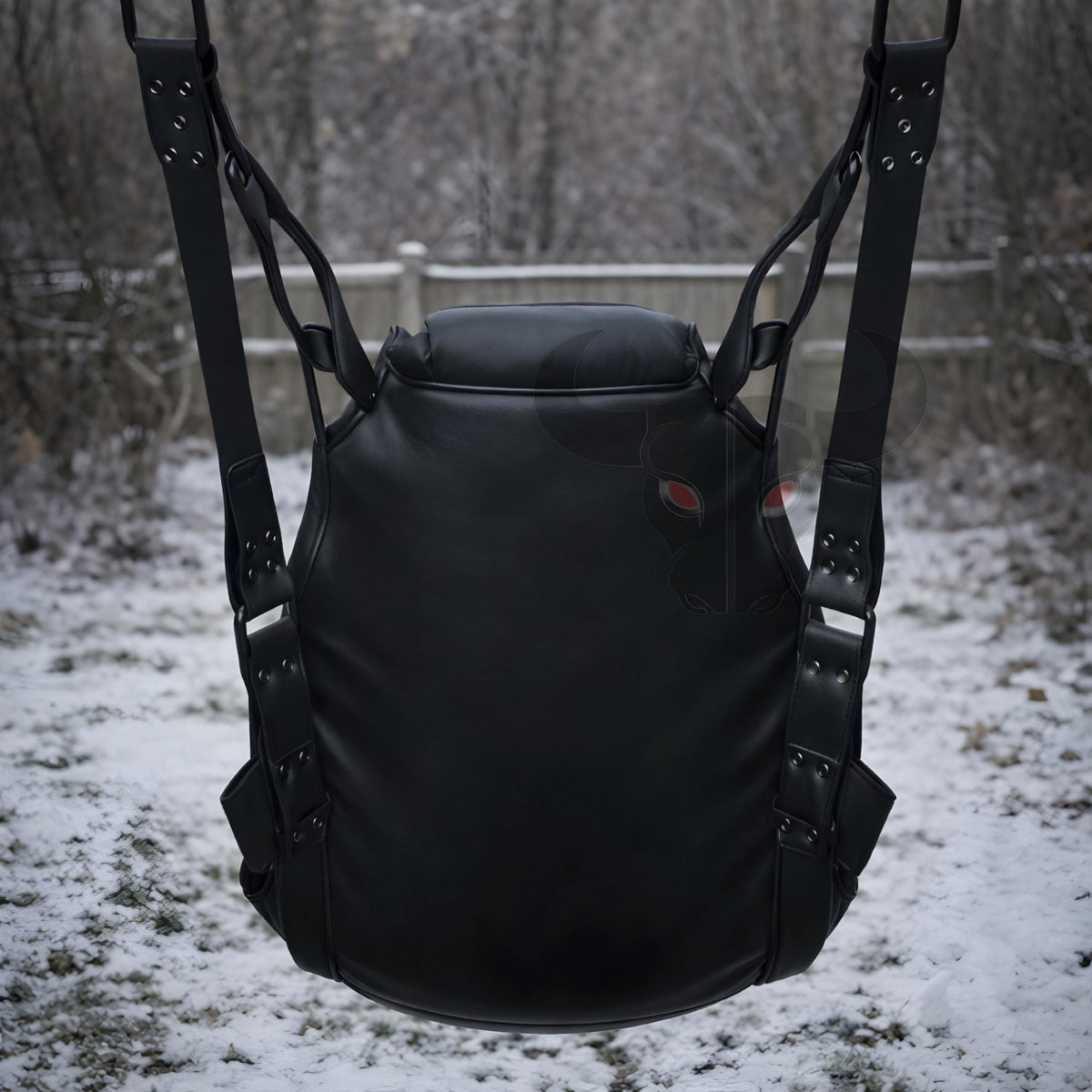 Luxury Black Leather Swing with Fur Seat | Modern Indoor/Outdoor Swing Chair for Adults