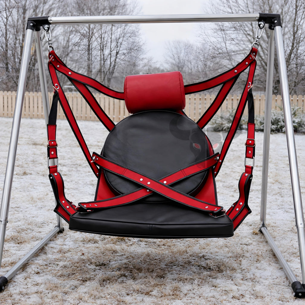 Leather Suspension Swing Adjustable Chair Couples Adult Bedroom Play Furniture Red