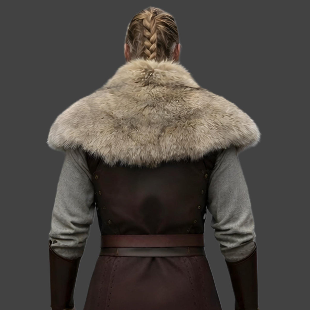 Viking Leather Armor Costume for Women Fur Collar Medieval Warrior Outfit LARP Cosplay Jacket