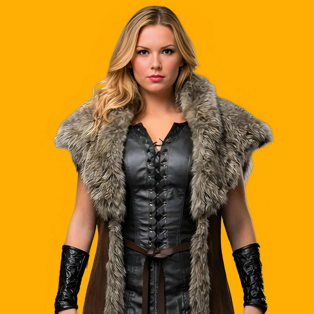 Handcrafted Cowhide Medieval Fur Coat Viking Warrior Costume Norse Leather Long Winter Cloak Armor
