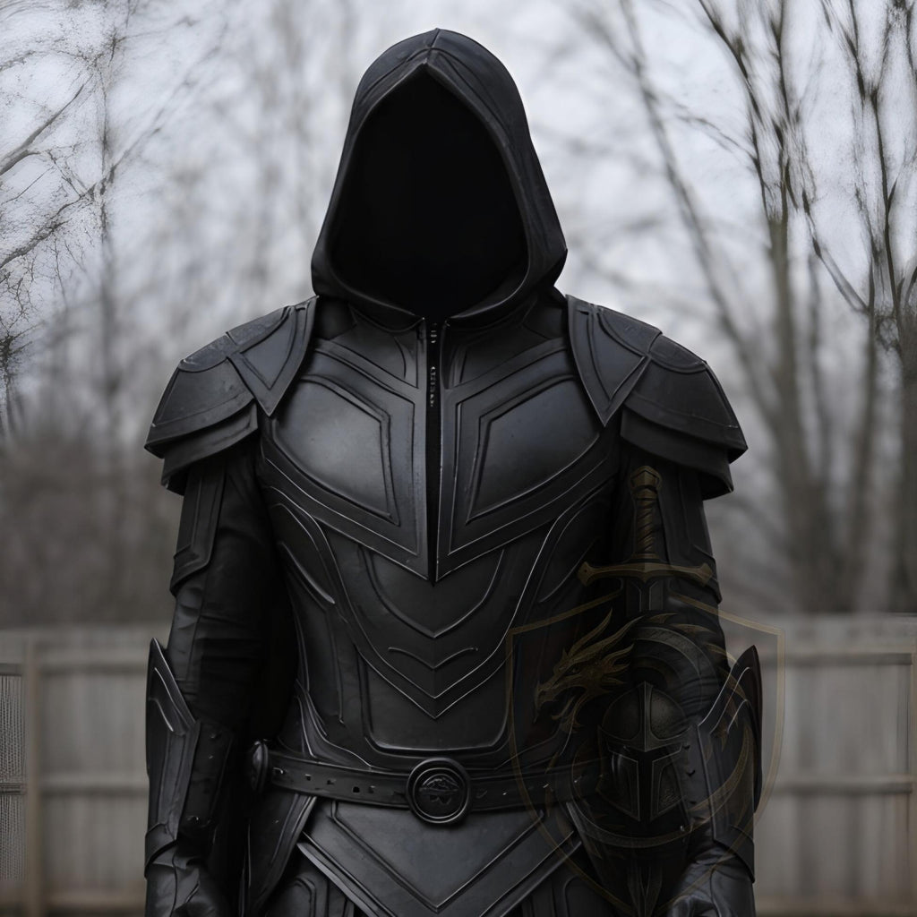 Black Hooded Medieval Warrior Armor Costume Gothic LARP Knight Cosplay Outfit Handmade Leather Set