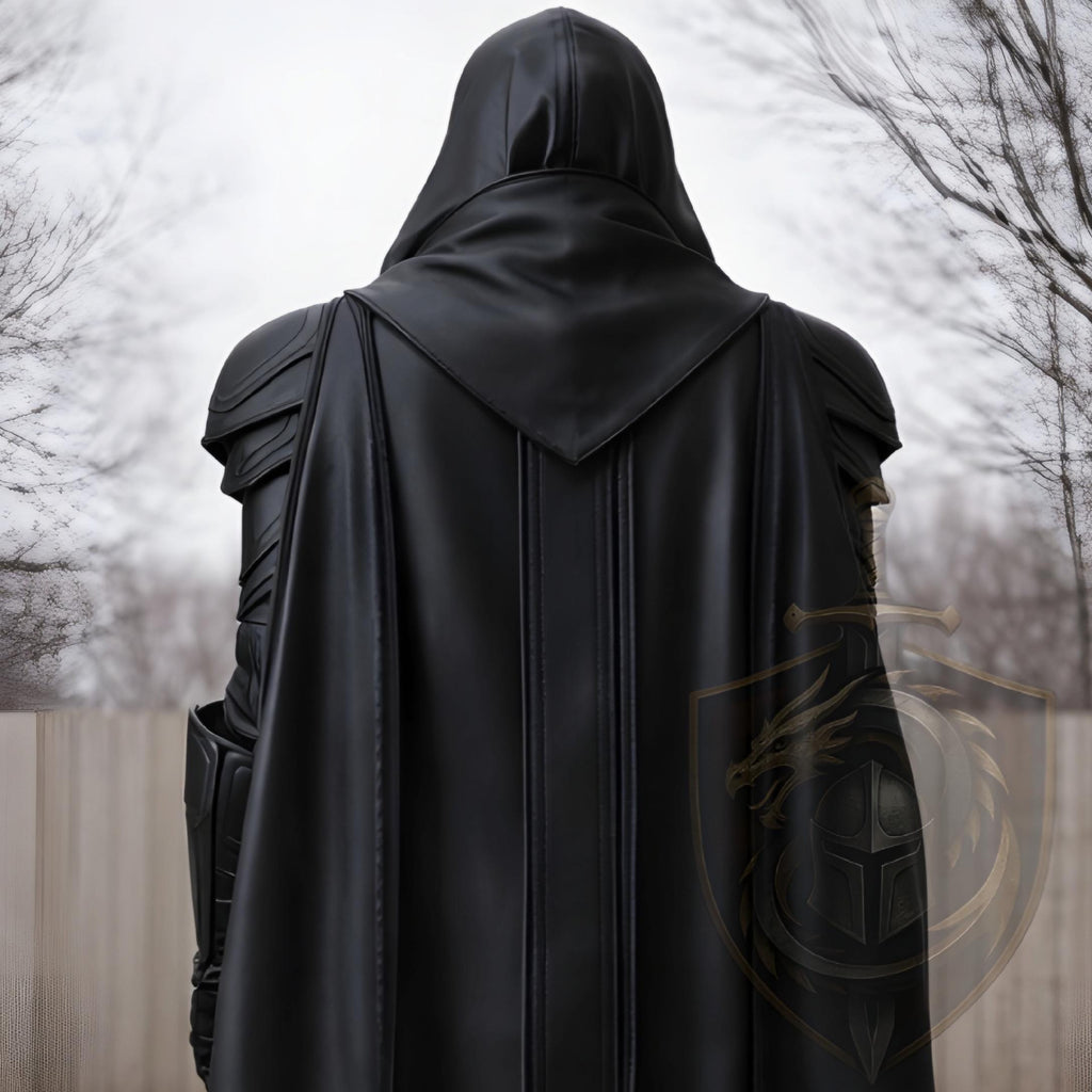 Black Hooded Medieval Warrior Armor Costume Gothic LARP Knight Cosplay Outfit Handmade Leather Set