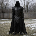 Black Hooded Medieval Warrior Armor Costume Gothic LARP Knight Cosplay Outfit Handmade Leather Set