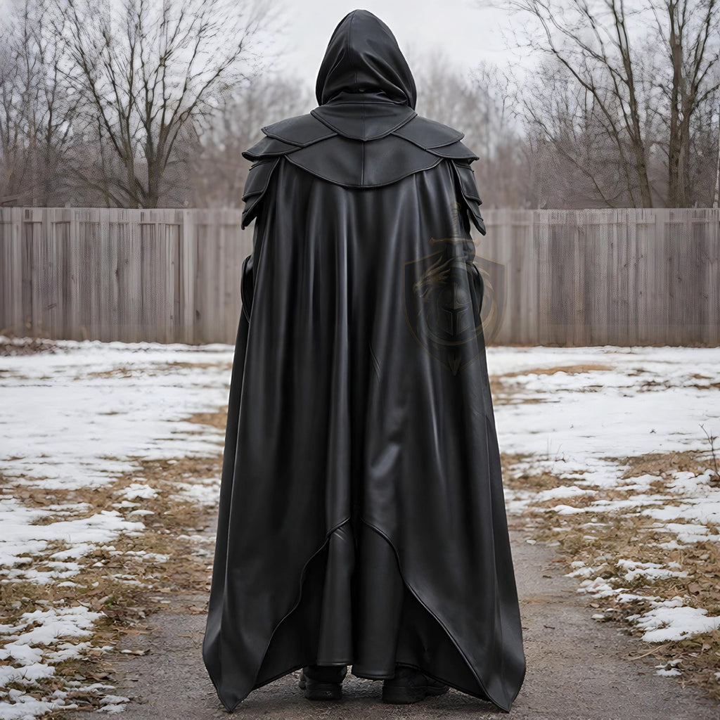 Black Hooded Leather Armor Medieval Dark Knight Cosplay LARP Warrior Costume Handmade Gothic Unisex