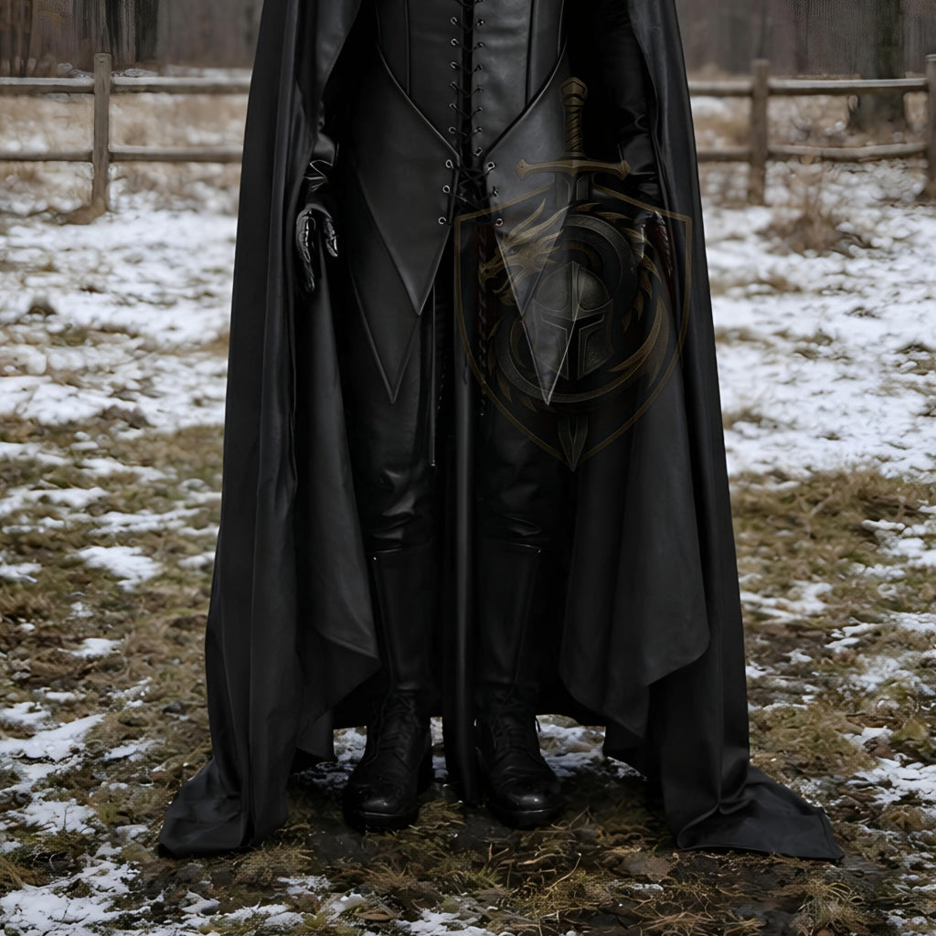 Black Hooded Leather Cloak Medieval Assassin Armor Gothic LARP Cosplay Costume Handmade Dark Warrior