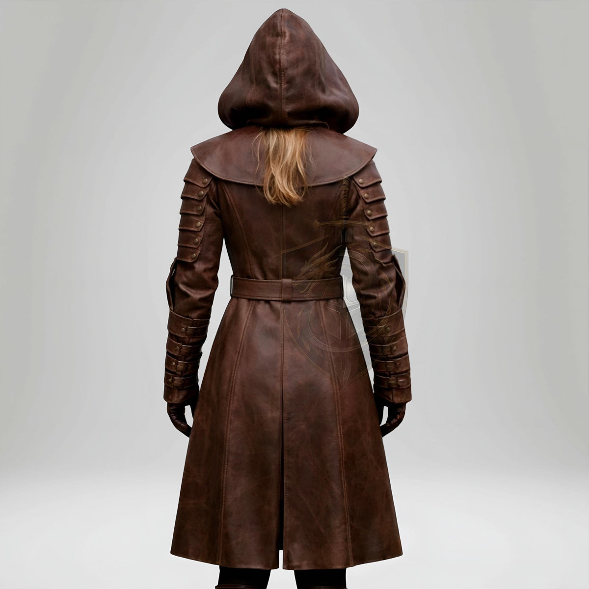 HandCrafted Medieval Coat Women’s Brown Leather Hooded Fantasy Warrior LARP Gothic Armor Outfit